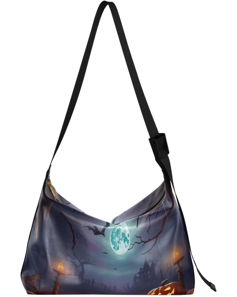 Creepy Pumpkins Moon Tote Bag for Women Large Hobo Bags Cross Body Bag Leather Hobo Bags with Adjustable Strap for Women Girl...