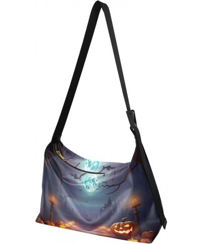 Creepy Pumpkins Moon Tote Bag for Women Large Hobo Bags Cross Body Bag Leather Hobo Bags with Adjustable Strap for Women Girl...