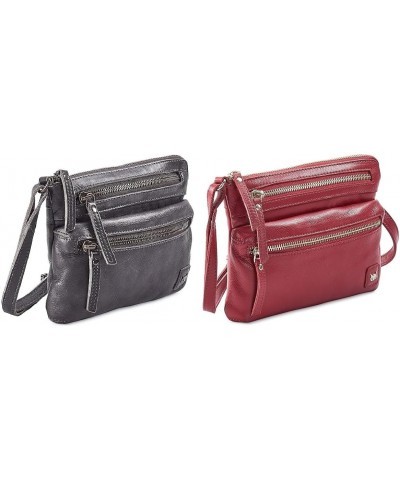 Small Triple Zip Real Leather Womens Crossbody- Premium Vintage Crossover Shoulder Sling Bag (Pack Of 2) $28.80 Crossbody Bags