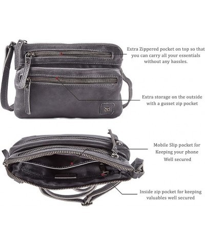 Small Triple Zip Real Leather Womens Crossbody- Premium Vintage Crossover Shoulder Sling Bag (Pack Of 2) $28.80 Crossbody Bags