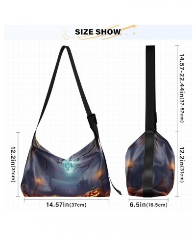 Creepy Pumpkins Moon Tote Bag for Women Large Hobo Bags Cross Body Bag Leather Hobo Bags with Adjustable Strap for Women Girl...