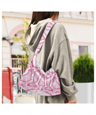 Snake Skin Gray Shoulder Tote Bags for Women Furry Crossbody bag with Zipper Hobo Handbag Purses for Teen Girls University Pi...