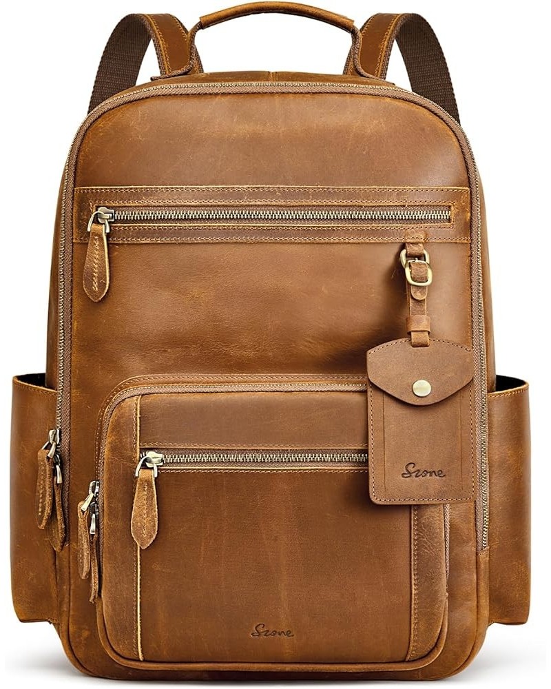 Extra Large Genuine Leather Backpack Purse for Women Men Travel Rucksack Vintage Retro Daypack Light Brown $74.80 Backpacks