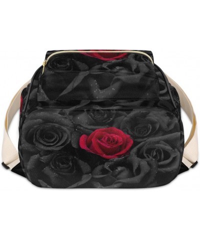 Rose Mini Backpack Purse for Women Teen Girls, Black and Red Roses Leather Small Backpack Lightweight Casual Travel Daypacks ...