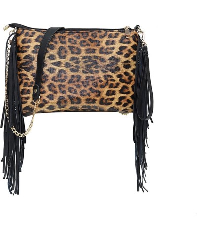 Women Leopard Shoulder Bag Chic Leather Side Tassel Fringed Hobo Envelope Crossbody Purse Clutch Satchel with Wristlet Leopar...