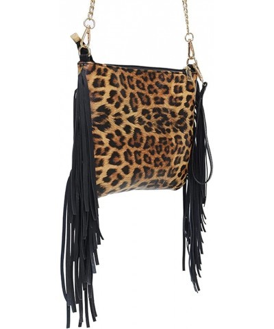 Women Leopard Shoulder Bag Chic Leather Side Tassel Fringed Hobo Envelope Crossbody Purse Clutch Satchel with Wristlet Leopar...