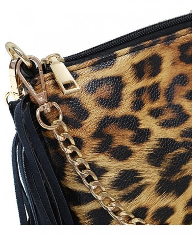 Women Leopard Shoulder Bag Chic Leather Side Tassel Fringed Hobo Envelope Crossbody Purse Clutch Satchel with Wristlet Leopar...