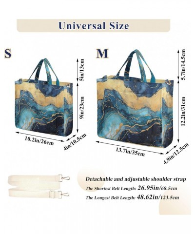 Blue Gold Marble Corduroy Tote Bag for Women Hobo Crossbody Bag Purse Stylish Shoulder Handbag Messenger Bags, S $13.15 Totes