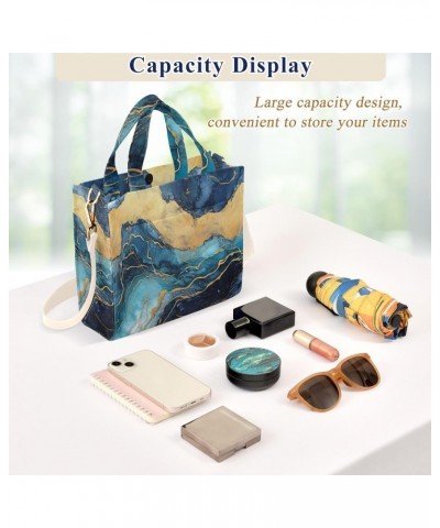 Blue Gold Marble Corduroy Tote Bag for Women Hobo Crossbody Bag Purse Stylish Shoulder Handbag Messenger Bags, S $13.15 Totes