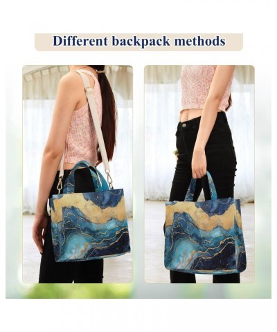 Blue Gold Marble Corduroy Tote Bag for Women Hobo Crossbody Bag Purse Stylish Shoulder Handbag Messenger Bags, S $13.15 Totes