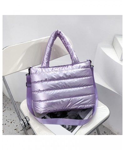 Puffer Tote Bag for Women, Quilted Cotton Padd signer, nter n Padd Shoulr Bag th Adjustable Strap-Blk Section C-purple $19.98...