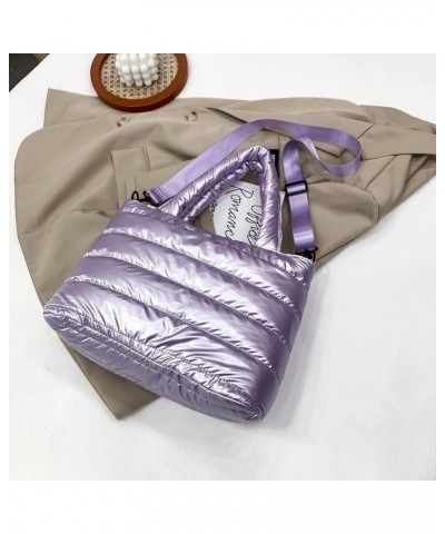 Puffer Tote Bag for Women, Quilted Cotton Padd signer, nter n Padd Shoulr Bag th Adjustable Strap-Blk Section C-purple $19.98...