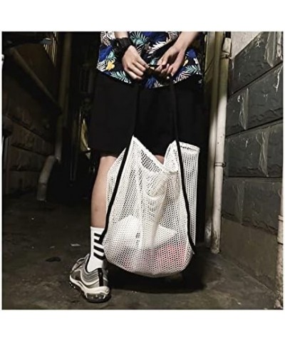 Hollow Mesh Ladies Shoulder Bag Simple Large-Capacity Portable Shopping Bag Beach Bag (Grey) White $10.10 Shoulder Bags