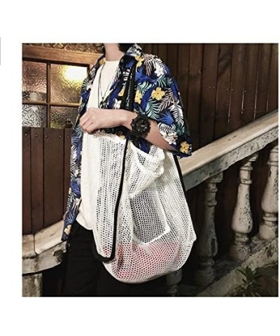 Hollow Mesh Ladies Shoulder Bag Simple Large-Capacity Portable Shopping Bag Beach Bag (Grey) White $10.10 Shoulder Bags