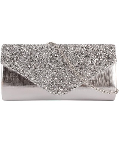 Women Sequins Evening Clutch Envelope Flap Handbag Chain Strap Crossbody Bag Sequins Silver $12.77 Evening Bags