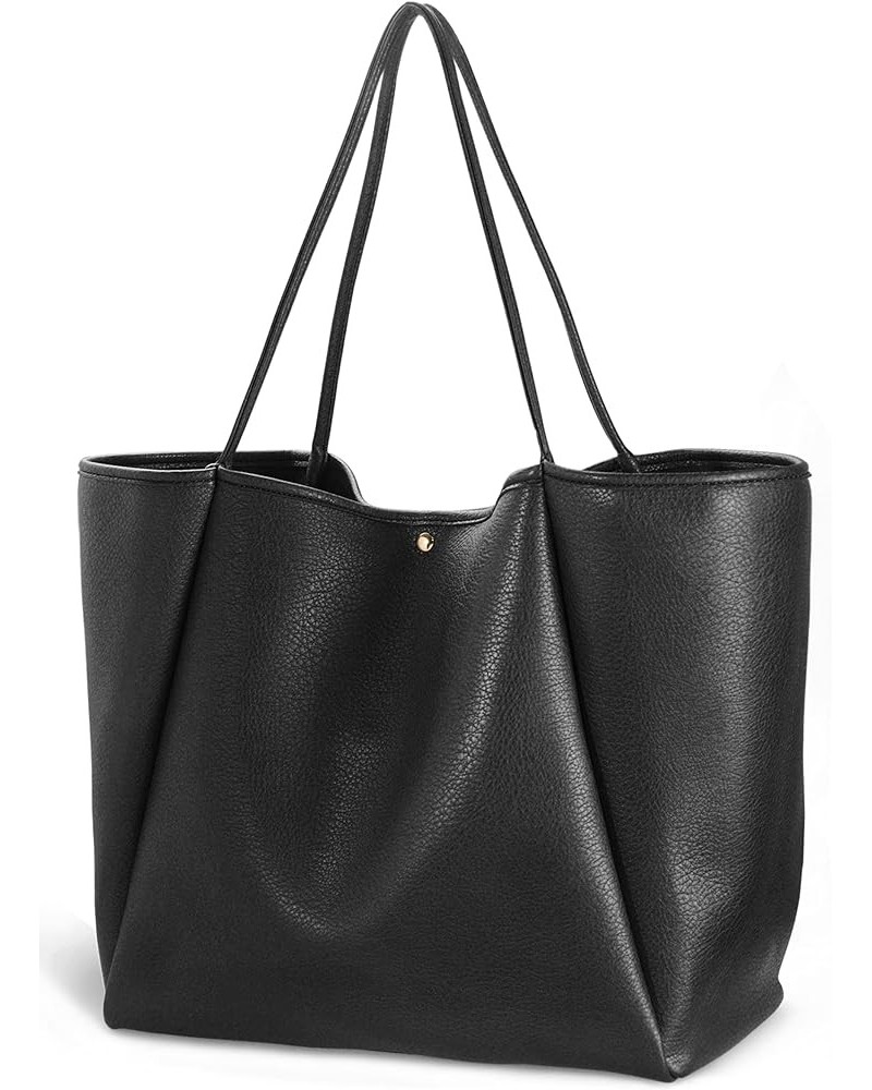 Oversize Vegan Leather Tote Women Weekender Bag Shopper Handbag Travel Purse (Black) Black $23.94 Totes