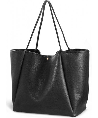 Oversize Vegan Leather Tote Women Weekender Bag Shopper Handbag Travel Purse (Black) Black $23.94 Totes