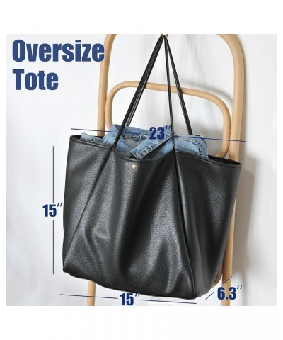 Oversize Vegan Leather Tote Women Weekender Bag Shopper Handbag Travel Purse (Black) Black $23.94 Totes