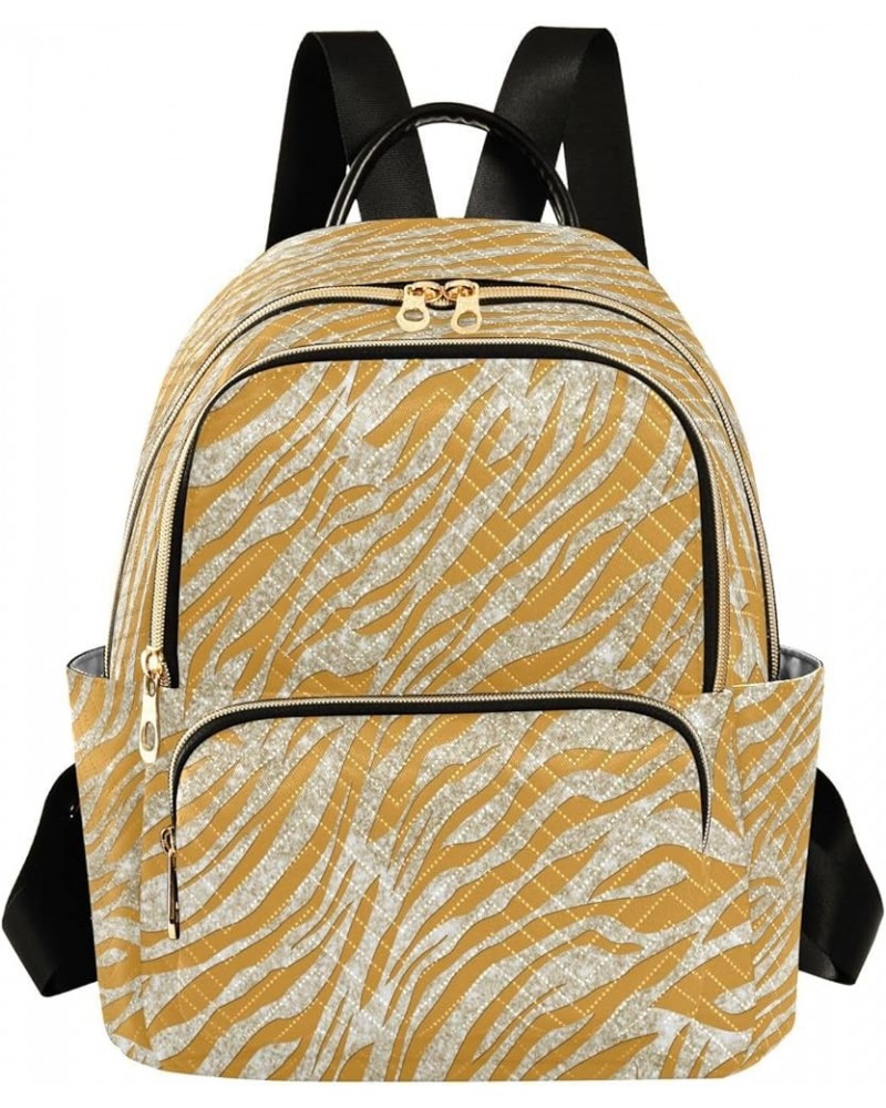 Backpack Purse for Women Silver Glitter Shiny Zebra Chic Yellow Casual Shoulder Bag Small Backpack S Medium $12.48 Backpacks