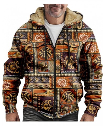 Men's Tribal Aztec Print Western Ethnic Vintage Lapel Jackets Drawstring Hooded Outerwear Winter Warm Pockets Coat 1-ginger $...