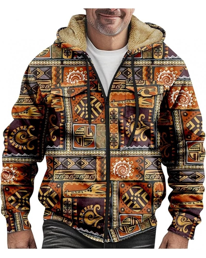 Men's Tribal Aztec Print Western Ethnic Vintage Lapel Jackets Drawstring Hooded Outerwear Winter Warm Pockets Coat 1-ginger $...