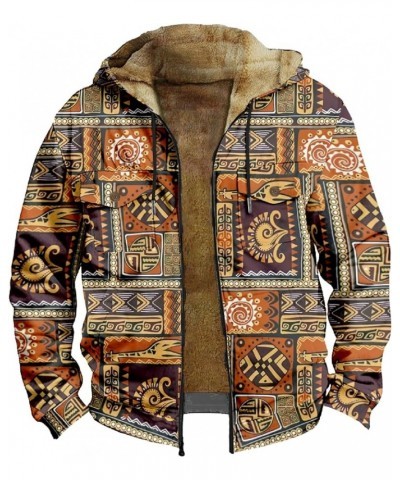 Men's Tribal Aztec Print Western Ethnic Vintage Lapel Jackets Drawstring Hooded Outerwear Winter Warm Pockets Coat 1-ginger $...