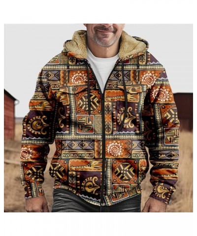 Men's Tribal Aztec Print Western Ethnic Vintage Lapel Jackets Drawstring Hooded Outerwear Winter Warm Pockets Coat 1-ginger $...