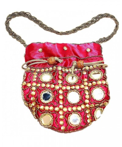 Potli Bag (Drawstring Purse): Gold Thread Sequin Embroidery Maroon $12.74 Clutches