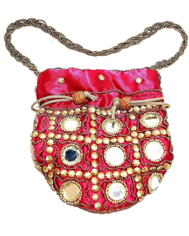 Potli Bag (Drawstring Purse): Gold Thread Sequin Embroidery Maroon $12.74 Clutches