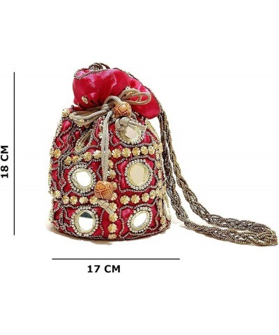 Potli Bag (Drawstring Purse): Gold Thread Sequin Embroidery Maroon $12.74 Clutches