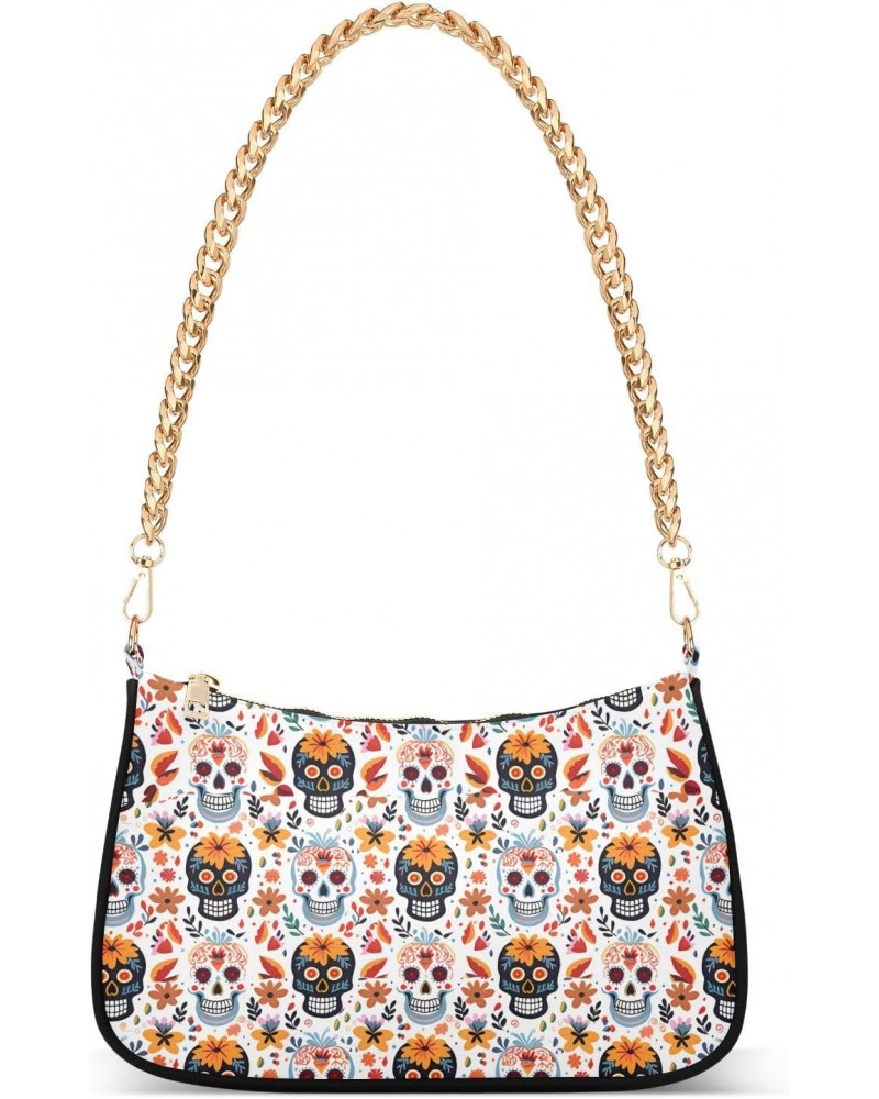 Halloween Dead Day Skull Pattern Clutch Shoulder Bag for Women, Hobo Tote Handbag with Gold Chain, Crossbody Bag with Zipper ...