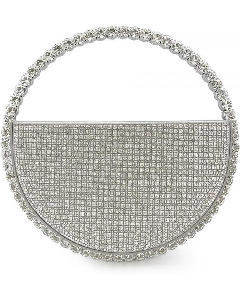 Small Beaded Rhinestones Sparkly Evening Orbicular Clutch Women's For Wedding Engagement Cocktail Prom Party Silver $24.91 Ev...