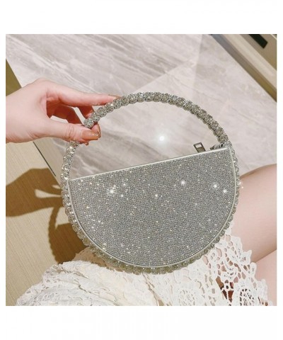 Small Beaded Rhinestones Sparkly Evening Orbicular Clutch Women's For Wedding Engagement Cocktail Prom Party Silver $24.91 Ev...