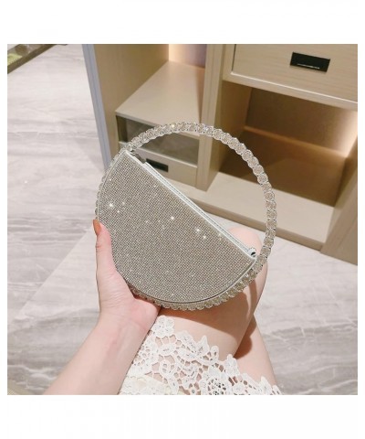 Small Beaded Rhinestones Sparkly Evening Orbicular Clutch Women's For Wedding Engagement Cocktail Prom Party Silver $24.91 Ev...