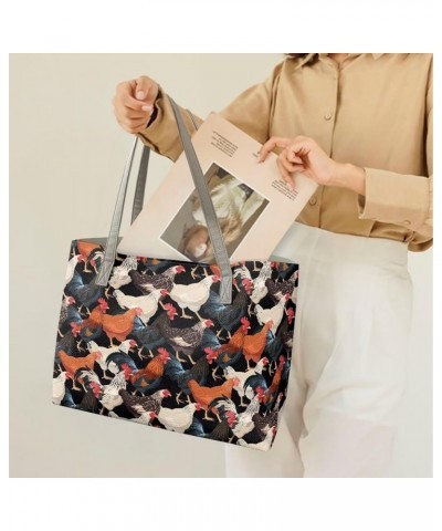 Yuuxorilu Women Purses and Handbags Top Handle Satchel Rooster Chicken Patterns $25.51 Totes