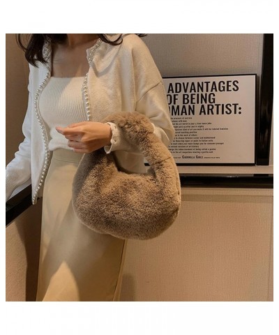 Cute Fuzzy Cluth Handbag for Women Soft Knotted Fluffy Tote Bag with Plush Pendent Y2K Faux Fur Hobo Bag with Zipper (white) ...