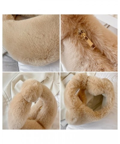 Cute Fuzzy Cluth Handbag for Women Soft Knotted Fluffy Tote Bag with Plush Pendent Y2K Faux Fur Hobo Bag with Zipper (white) ...