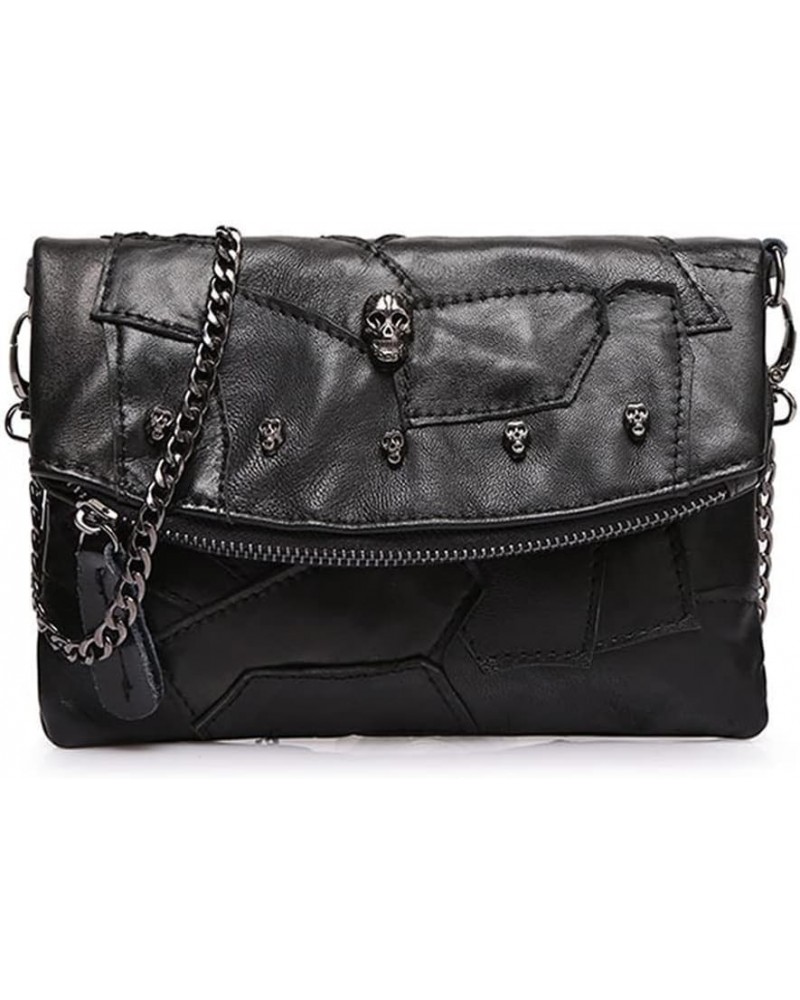 SNAPWISH® Genuine Leather Clutch Women Chain Shoulder Bag Multicolor Splice Wallet Skull Purse Messenger bag Black $39.13 Totes