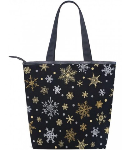 Tote Bag Christmas Gold Snowflakes Canvas Zippered Tote Handbag for Women with 2 Interior Pockets $12.64 Totes