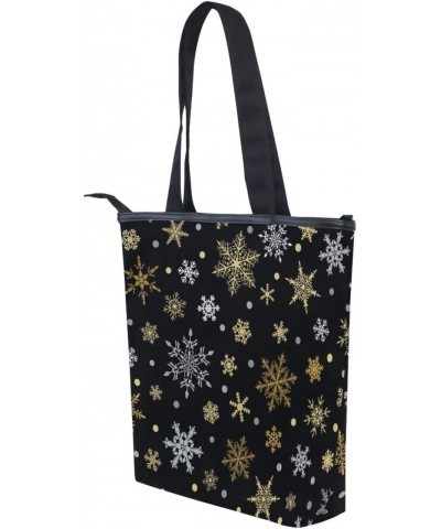 Tote Bag Christmas Gold Snowflakes Canvas Zippered Tote Handbag for Women with 2 Interior Pockets $12.64 Totes