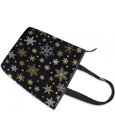 Tote Bag Christmas Gold Snowflakes Canvas Zippered Tote Handbag for Women with 2 Interior Pockets $12.64 Totes