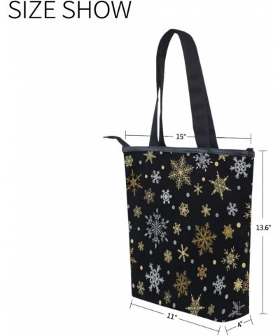 Tote Bag Christmas Gold Snowflakes Canvas Zippered Tote Handbag for Women with 2 Interior Pockets $12.64 Totes