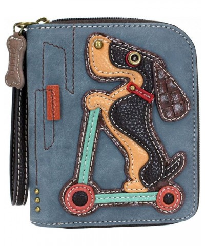 Chala Paw Print Zip-Around Wristlet Wallet, Dog Mom Gift Dog Lover (Burguny/Teal) Blue_ Weiner Dog $23.10 Wallets