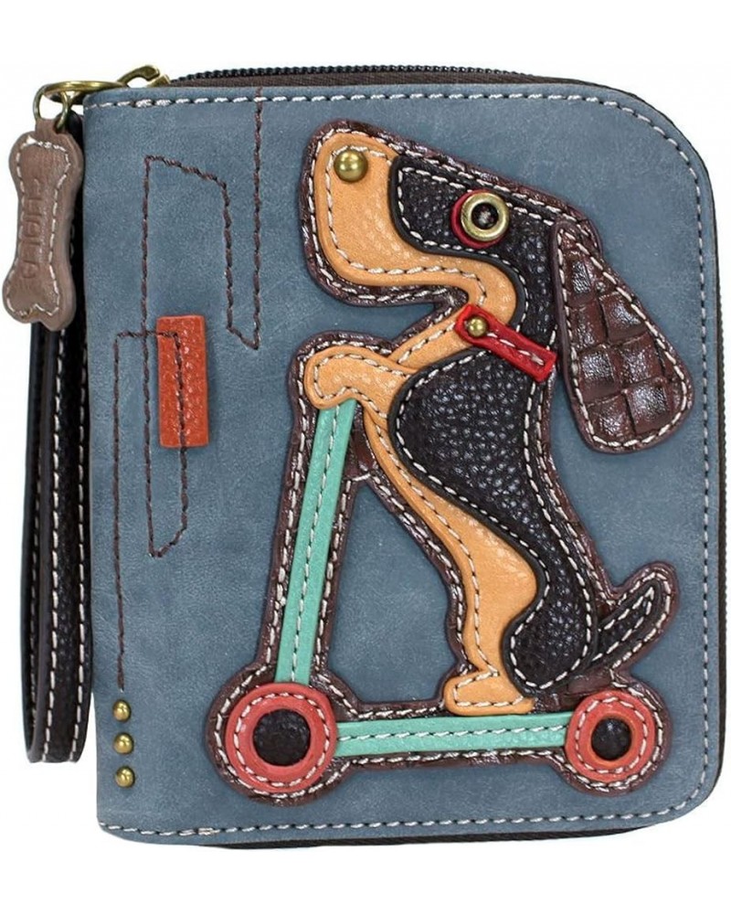 Chala Paw Print Zip-Around Wristlet Wallet, Dog Mom Gift Dog Lover (Burguny/Teal) Blue_ Weiner Dog $23.10 Wallets