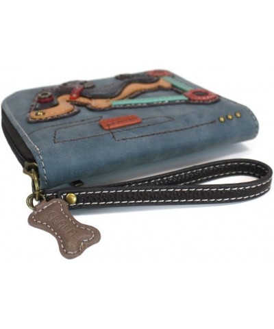 Chala Paw Print Zip-Around Wristlet Wallet, Dog Mom Gift Dog Lover (Burguny/Teal) Blue_ Weiner Dog $23.10 Wallets