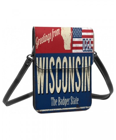 Wisconsin USA State Flag map red Blue Crossbody Cell Phone Purse for Womens Lightweight Small Soft Leather Fashion Travel Wal...