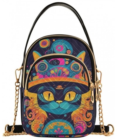 Fantasy Cat Portrait Crossbody Sling Bags for Women, Compact Fashion Handbag with Chain Strap Top handle for Evening Party Da...