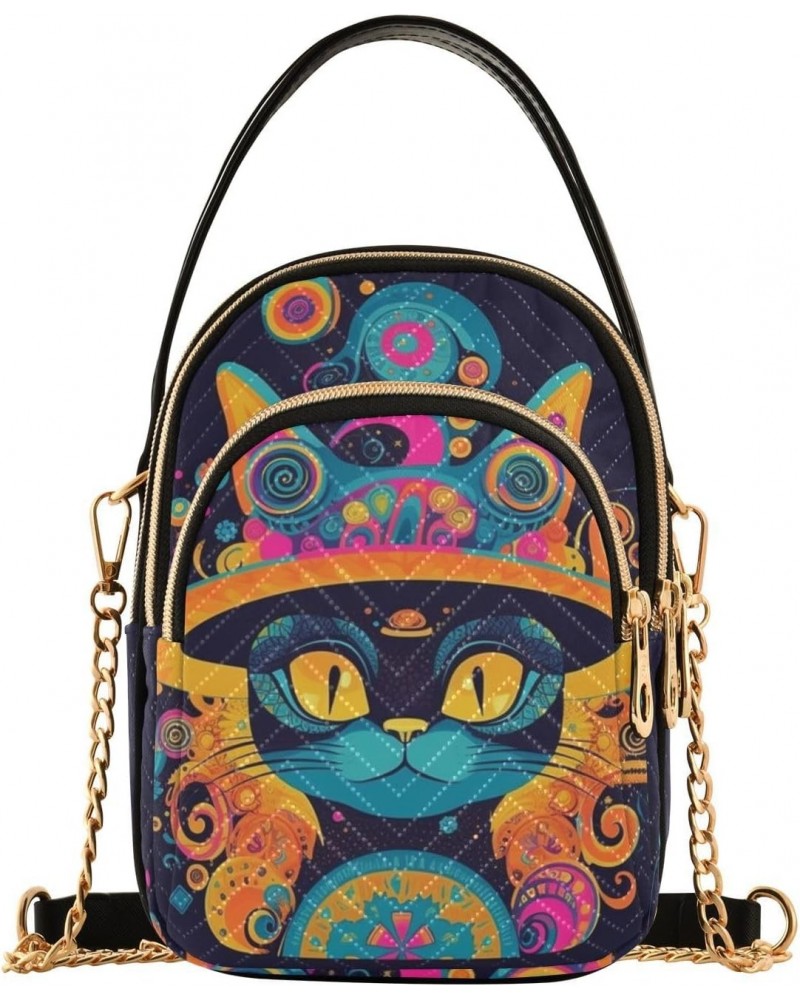 Fantasy Cat Portrait Crossbody Sling Bags for Women, Compact Fashion Handbag with Chain Strap Top handle for Evening Party Da...