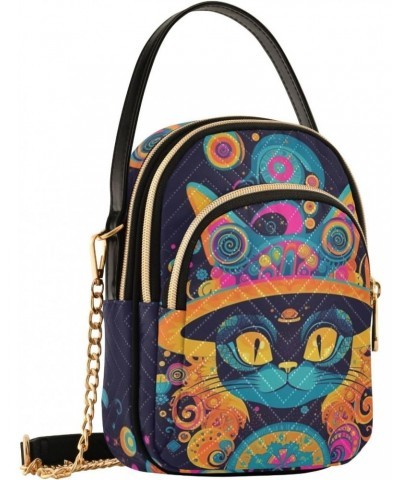 Fantasy Cat Portrait Crossbody Sling Bags for Women, Compact Fashion Handbag with Chain Strap Top handle for Evening Party Da...