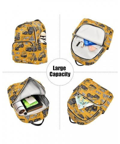 Cute Construction Vehicles Yellow Backpack for Women Fashion Shoulder Bags Small Casual Daypack Travel Bag S 202a3244 M(11.4"...